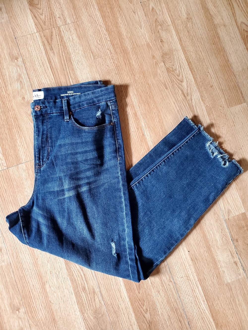Nicole Miller Distressed Soho High Rise Slim Straight Denim Jeans